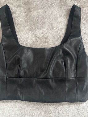 Black Leather Square-Neck Tank Top